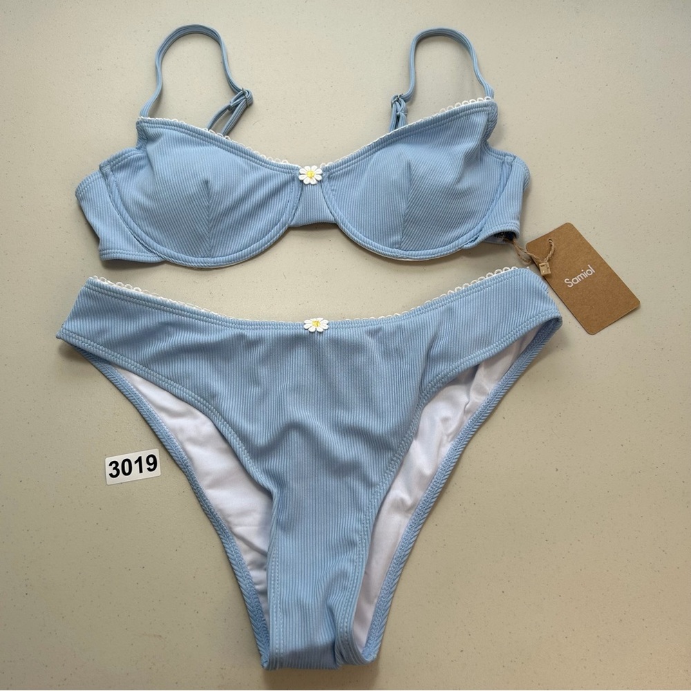 Samiol Women’s Bikini set Large Blue Ribbed New